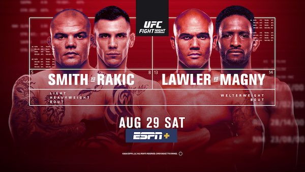Watch UFC Fight Night Vegas 8: Smith vs. Rakic 8/29/20 Live Online