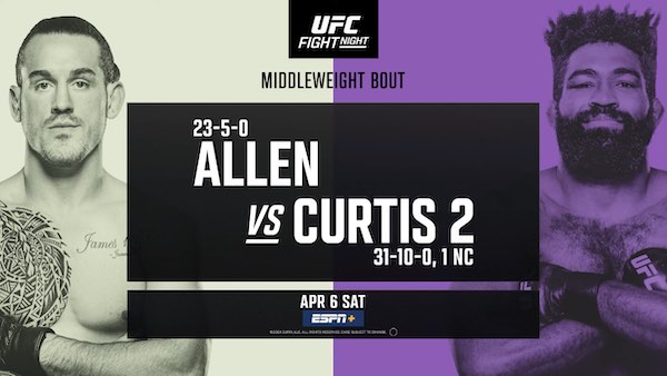 Watch UFC Fight Night Vegas 90: Allen vs Curtis 2 4/6/24 6th April 2024